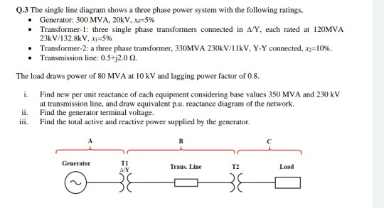 Solved Q.3 The single line diagram shows a three phase power | Chegg.com