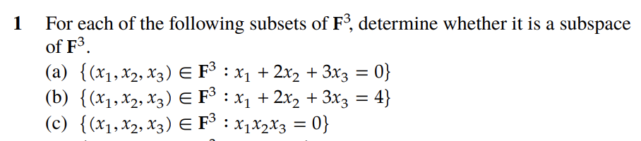Solved 1 For each of the following subsets of F3, determine | Chegg.com
