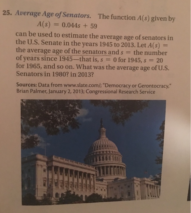 Solved Average Age of Senators. The function A(s) given by