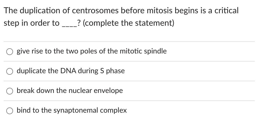 Solved The duplication of centrosomes before mitosis begins Biology Diagrams