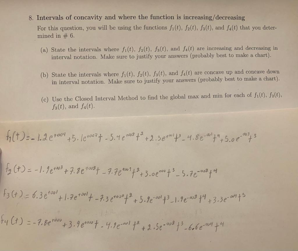 8. Intervals of concavity and where the function is | Chegg.com