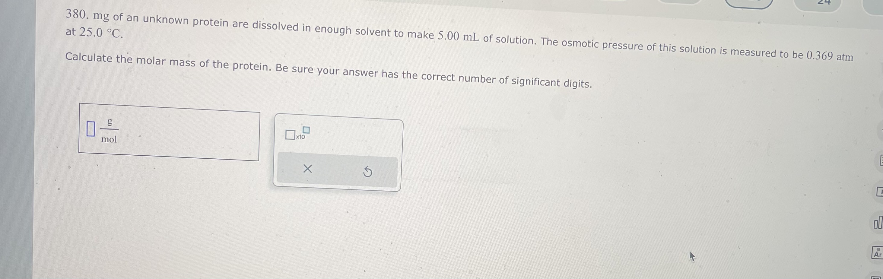 Solved mg ﻿of an unknown protein are dissolved in enough | Chegg.com