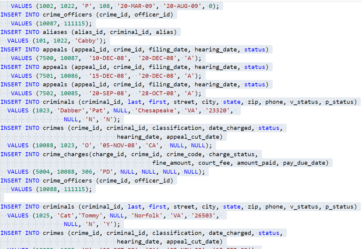 Solved Case Study: City Jail Submit an sql scriptfile with | Chegg.com