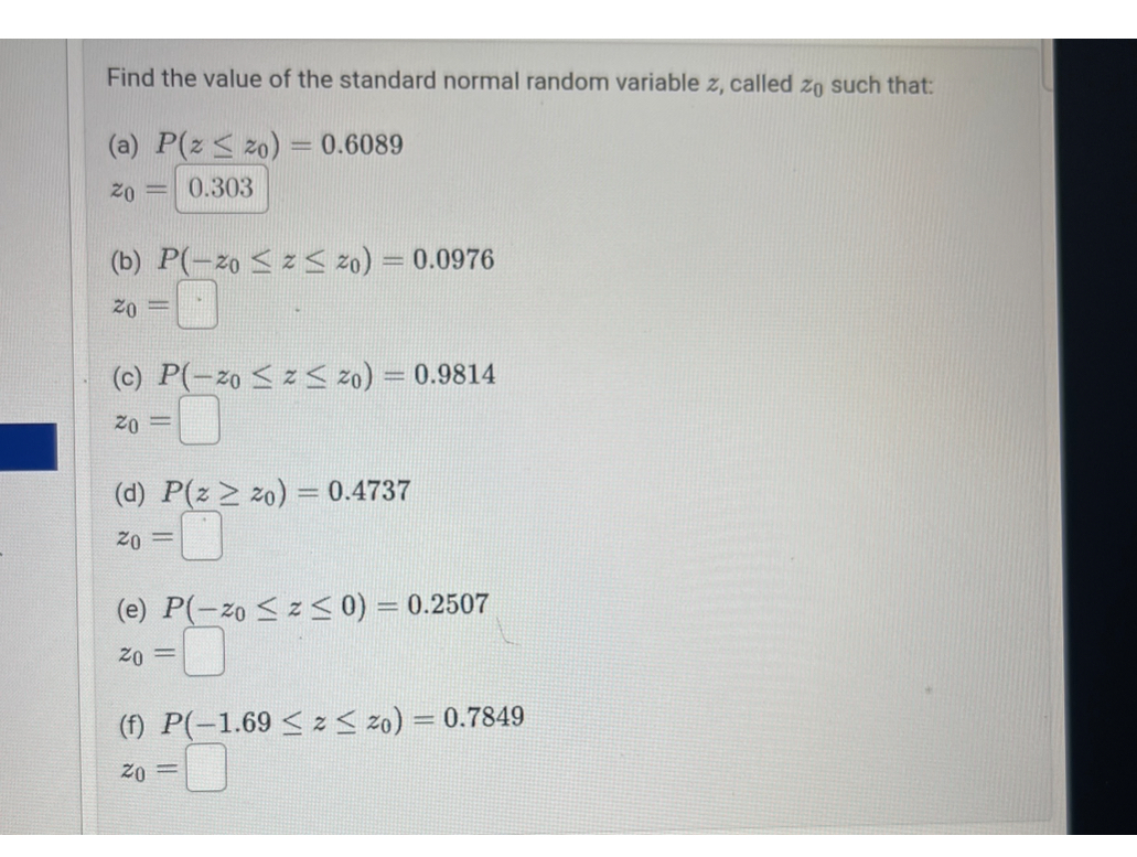 Solved Find the value of the standard normal random variable | Chegg.com