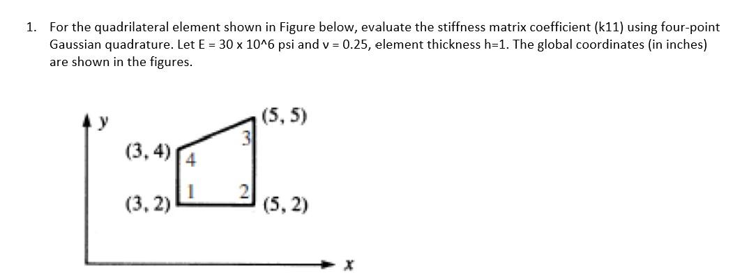 Solved 1. For the quadrilateral element shown in Figure | Chegg.com