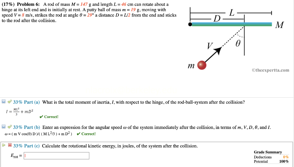Solved Answer Is Not I Total Moment Of Inertia Ml2 3 Chegg Com