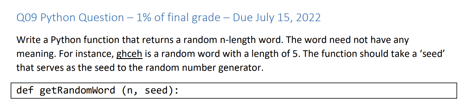 Solved Q09 Python Question – 1% of final grade – Due July | Chegg.com
