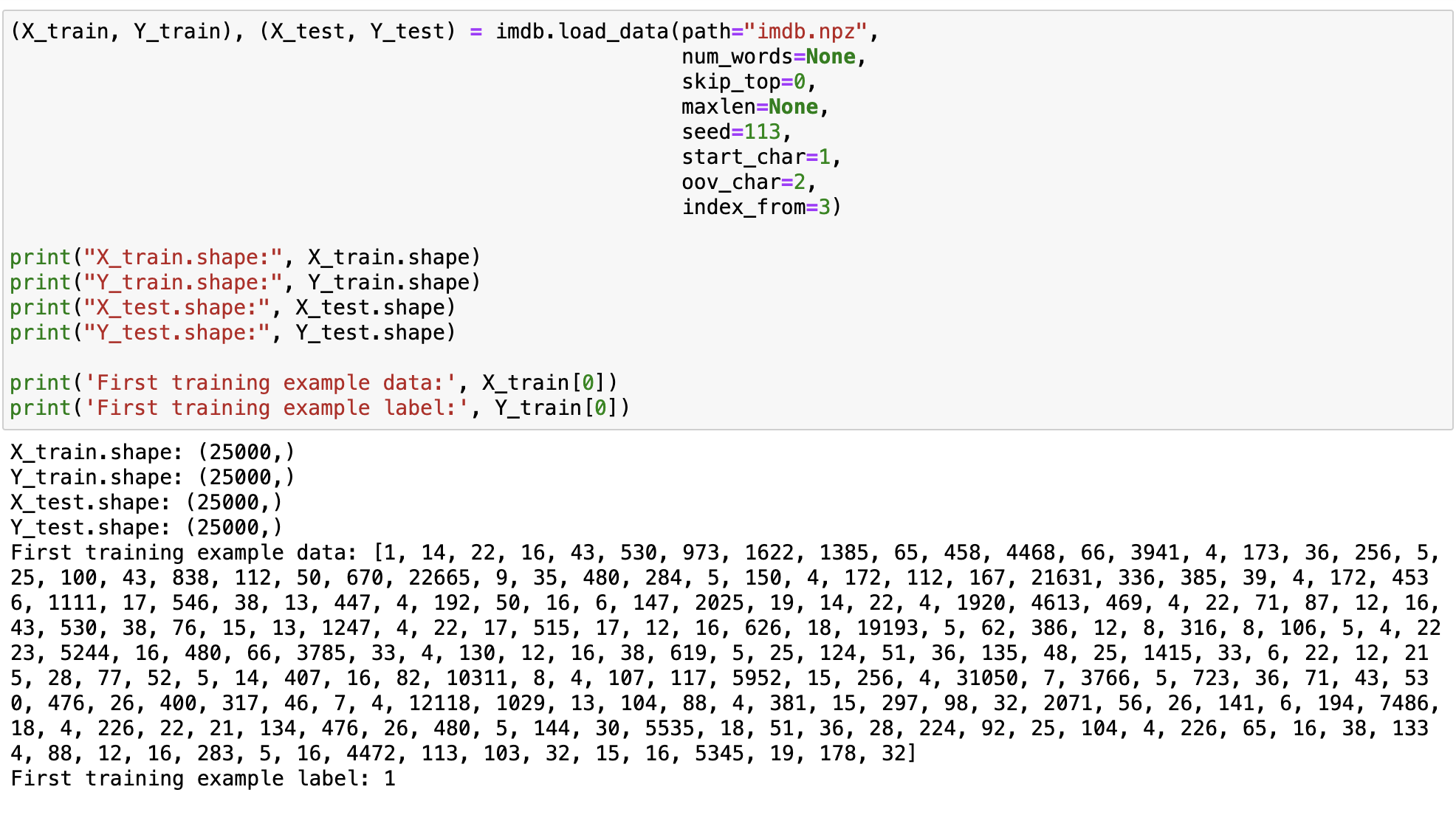 Solved (X_train, Y_train), (X_test, Y_test) = imdb.load_data | Chegg.com