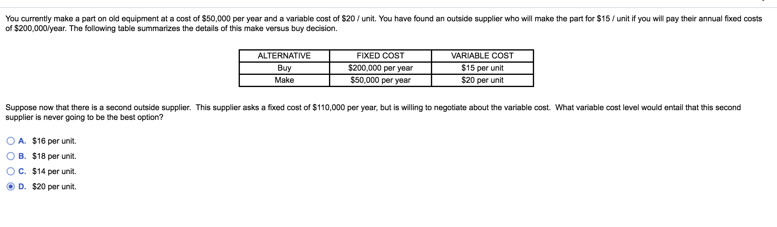 Solved You currently make a part on old equipment at a cost | Chegg.com