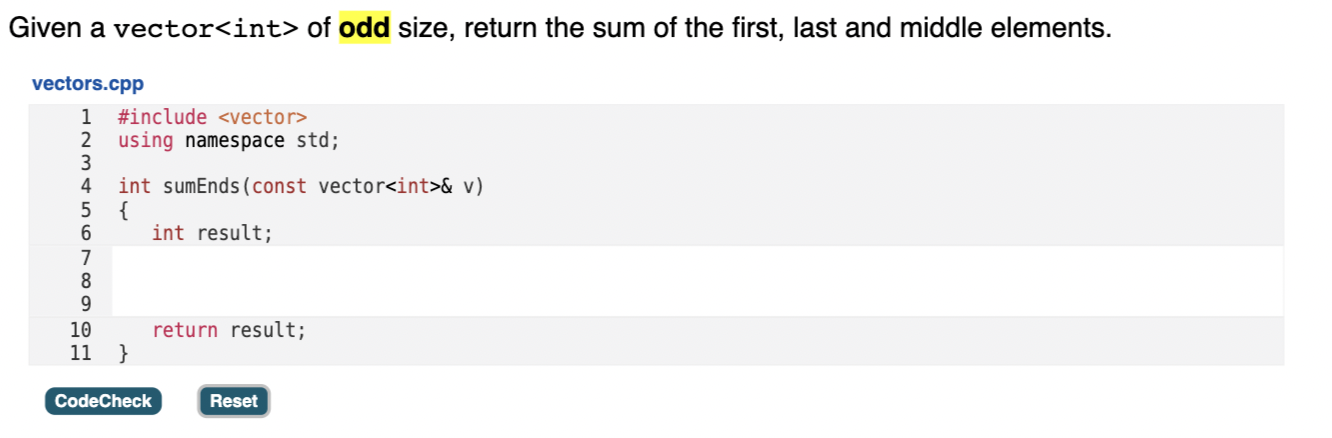 Solved Given a vector of odd size, return the sum of the | Chegg.com