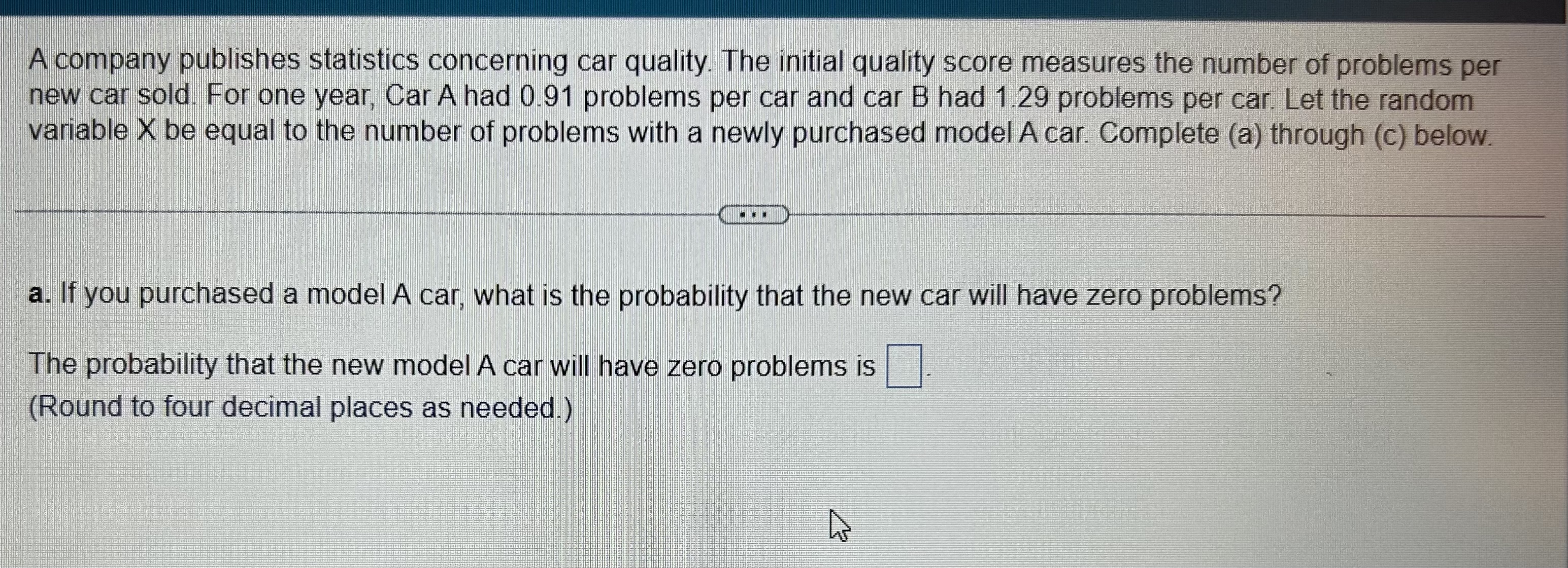 Solved A company publishes statistics concerning car | Chegg.com