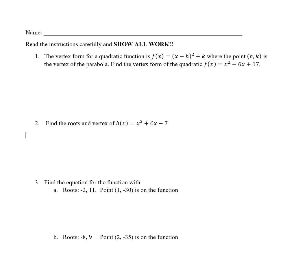 Solved Name Read The Instructions Carefully And Show All Chegg Com