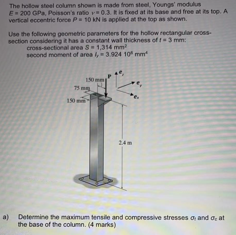 Solved The hollow steel column shown is made from steel, | Chegg.com