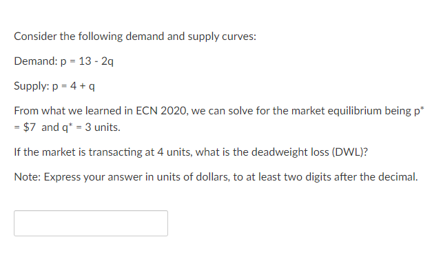 Solved Consider The Following Demand And Supply Curves: | Chegg.com