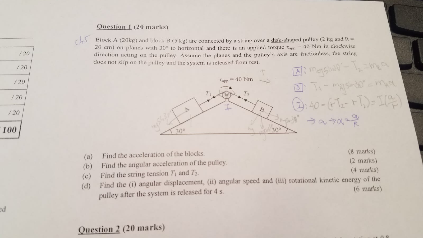 Solved Question 1 (20 Marks) Ch / 20 Block A (20kg) And | Chegg.com