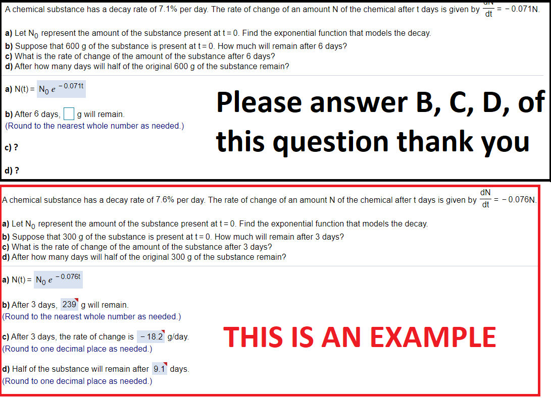 Solved A Chemical Substance Has A Decay Rate Of 7 1 Per Chegg Com