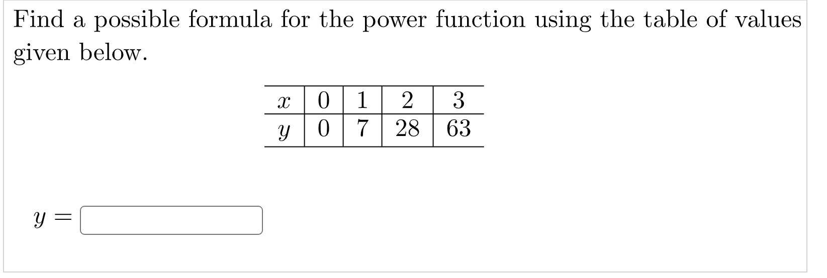 Solved Find a possible formula for the power function using | Chegg.com