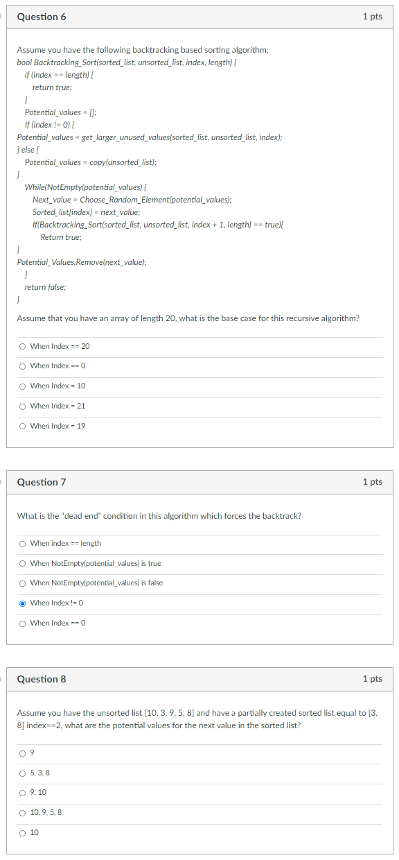 Solved Question 6 1 pts Assume you have the following | Chegg.com