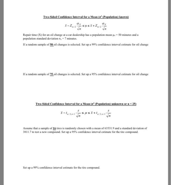 Solved Two-Sided Confidence Interval for a Mean | Chegg.com