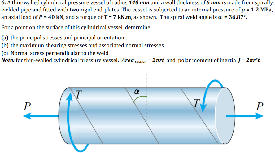 Solved 6. A thin-walled cylindrical pressure vessel of | Chegg.com