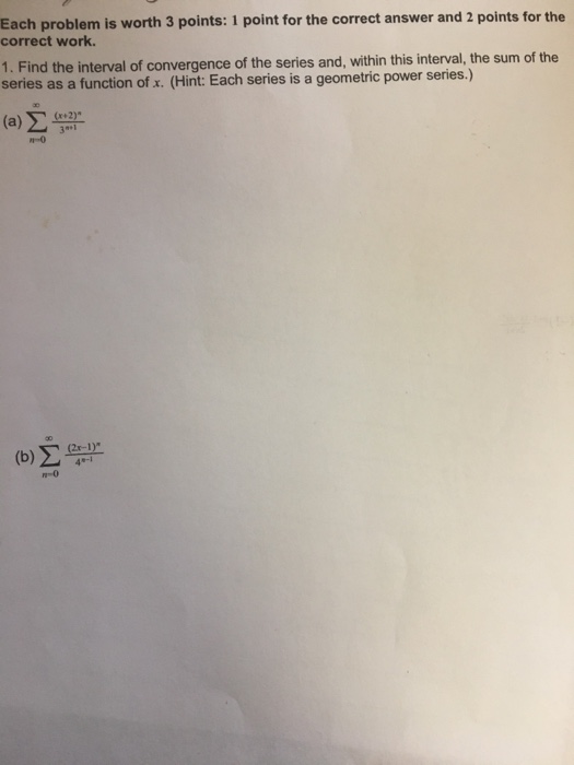 Solved Each problem is worth 3 points: 1 point for the | Chegg.com