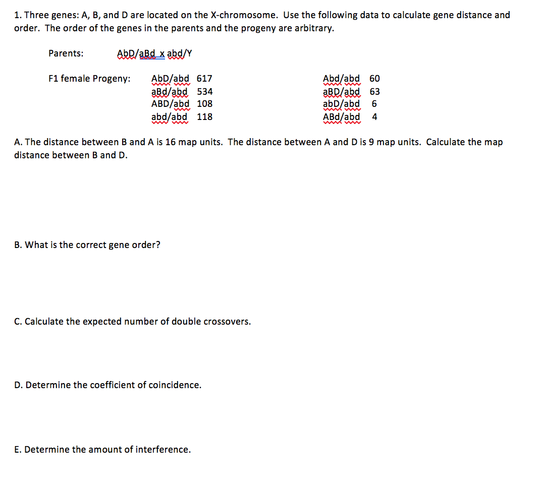 Solved 1. Three Genes: A, B, And D Are Located On The | Chegg.com