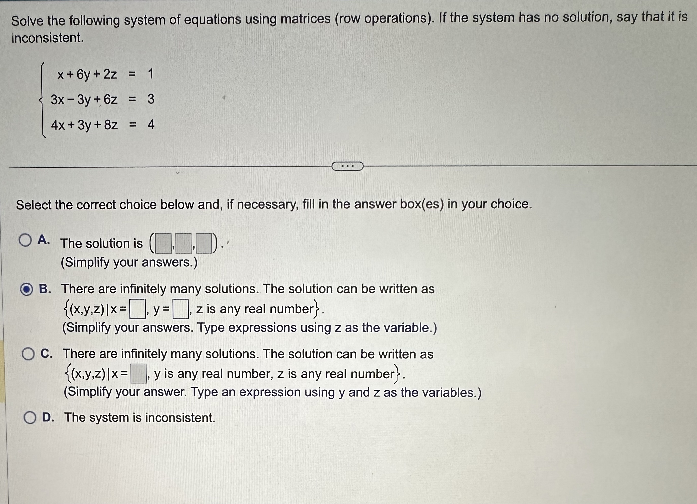 Solved Solve the following system of equations using | Chegg.com