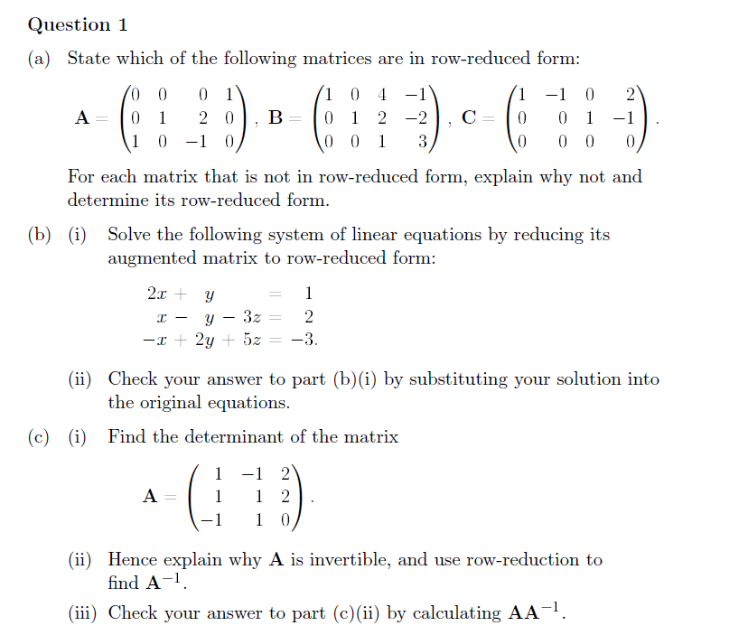 Solved (a) State which of the following matrices are in | Chegg.com