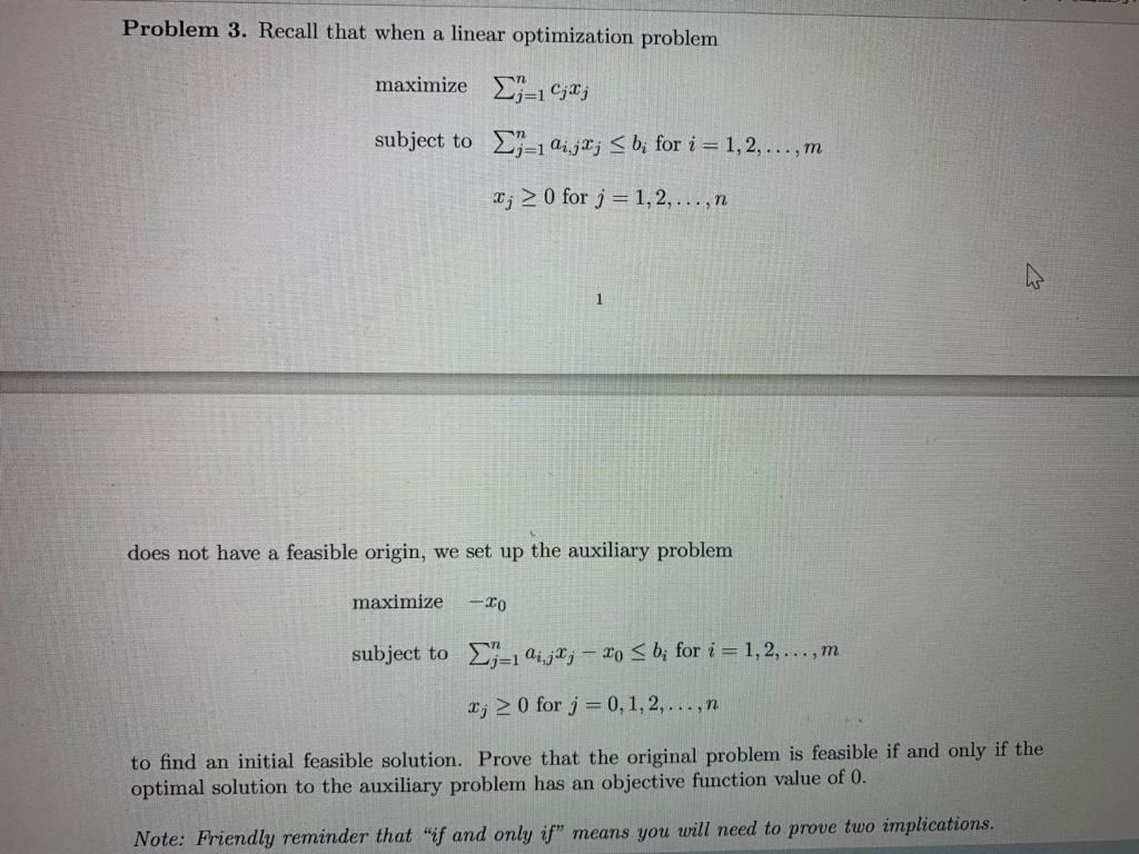 Solved Problem 3. Recall that when a linear optimization | Chegg.com