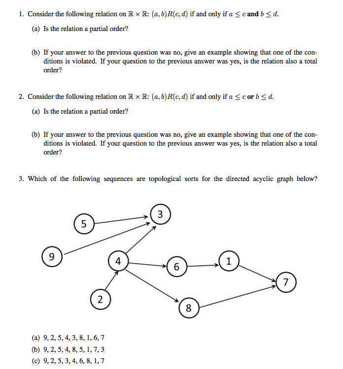 Solved 1. Consider The Following Relation On R X R: (a, | Chegg.com