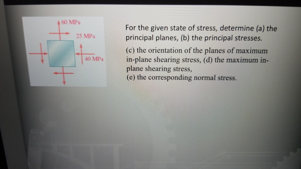 Solved 60 MPa 25 MPa For the given state of stress, | Chegg.com