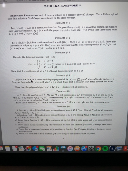 Solved on MATH 142A HOMEWORK 5 Important Please answer each