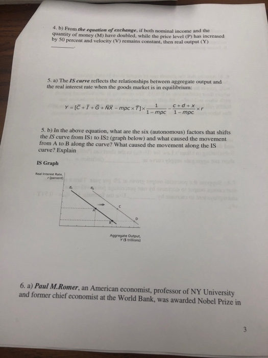 Solved B) From The Equation Of Exchange, If Both Nominal | Chegg.com