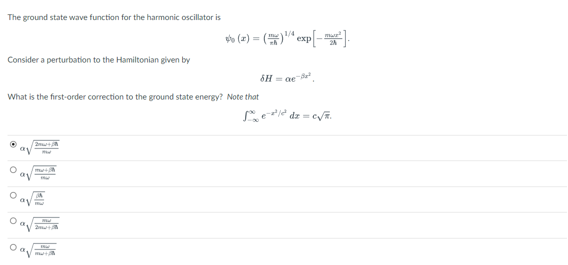 Solved The ground state wave function for the harmonic | Chegg.com
