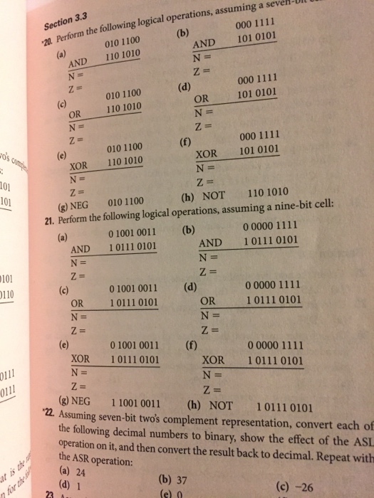 Solved Perform the following logical operations, assuming a | Chegg.com