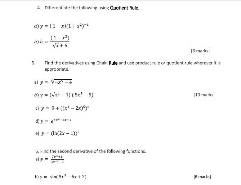 Solved 1. Find the derivative of each of the following | Chegg.com