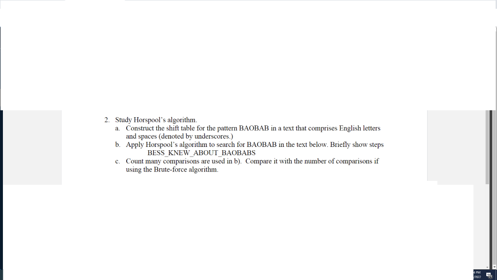 2. Study Horspool's algorithm. a. Construct the shift | Chegg.com