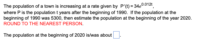 Solved The population of a town is increasing at a rate | Chegg.com