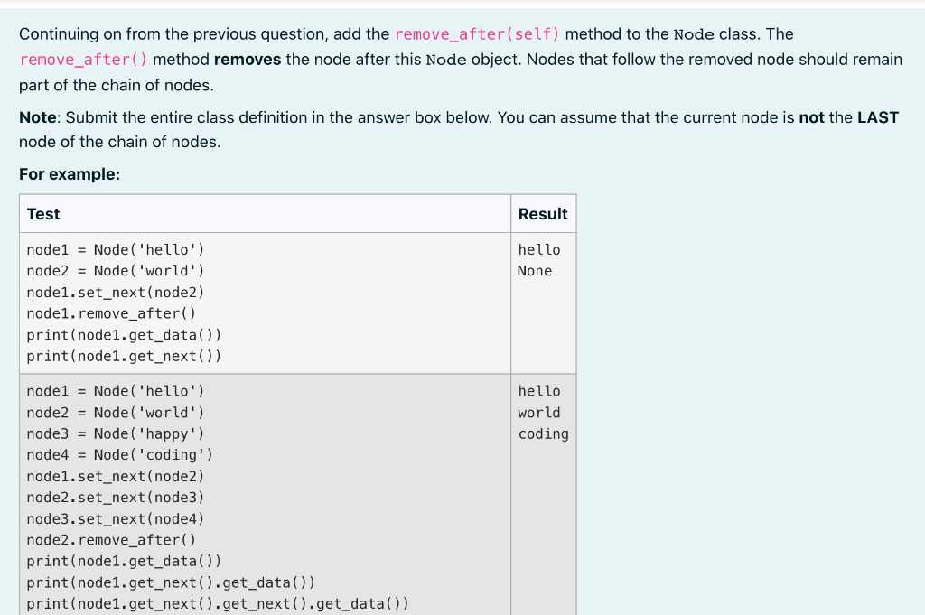 Solved Given the Node class definition in the answer box | Chegg.com