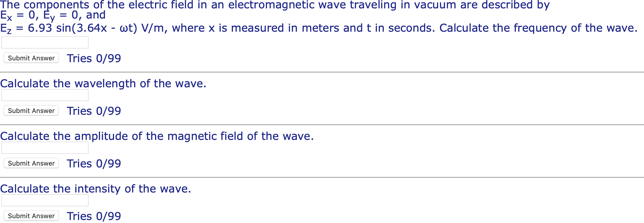 Solved The components of the electric field in an | Chegg.com