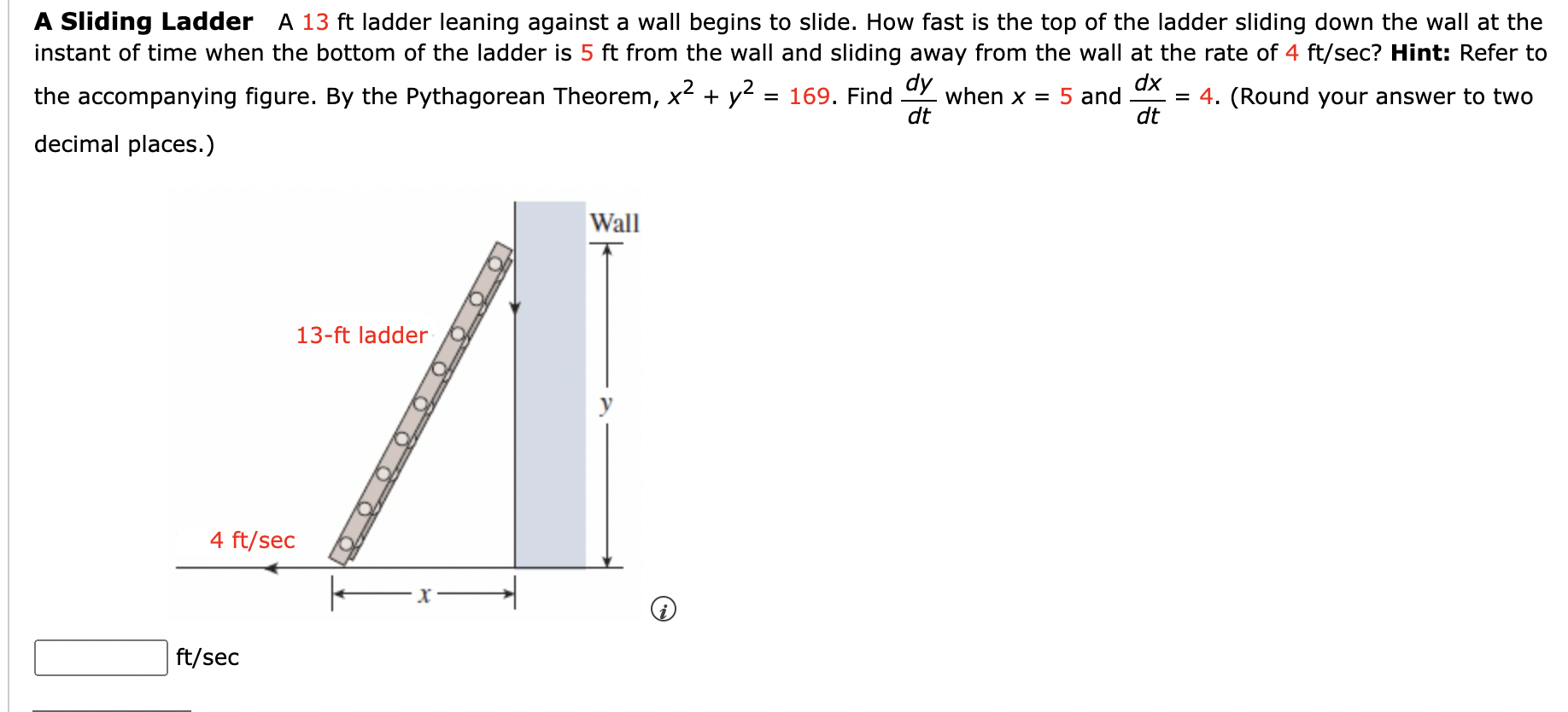 Solved A Sliding Ladder A 13ft ladder leaning against a wall