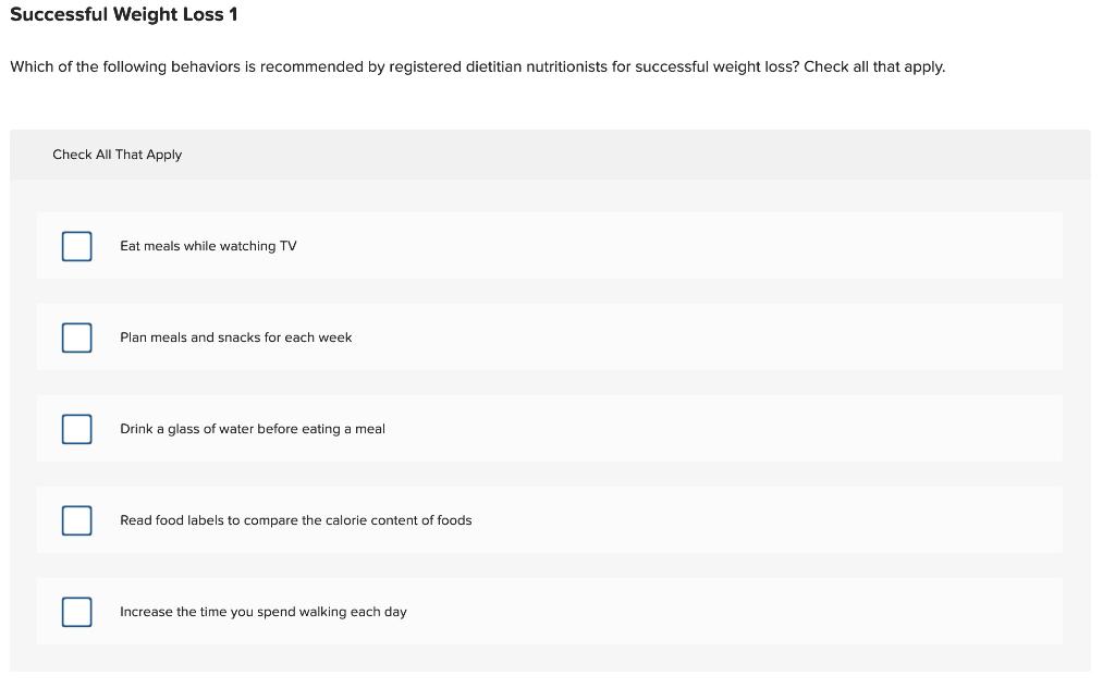 Solved Successful Weight Loss 1 Which of the following | Chegg.com