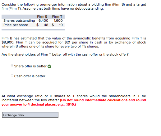 Solved Consider The Following Premerger Information About A | Chegg.com