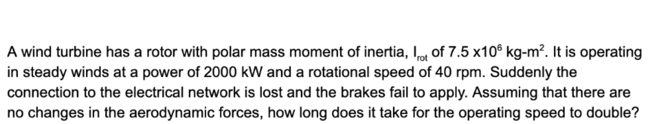 Solved A wind turbine has a rotor with polar mass moment of | Chegg.com