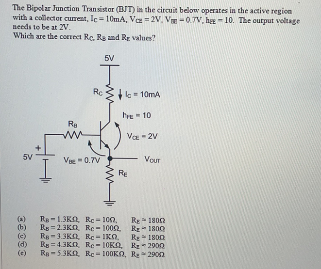 Solved The Bipolar Junction Transistor (BJT) in the circuit | Chegg.com