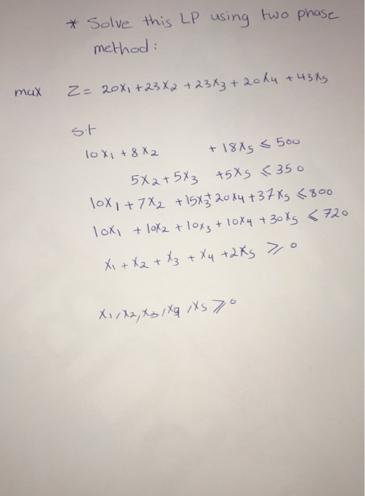 Solved ㅊ Solve this LP using two phase method t ISAS 50 | Chegg.com
