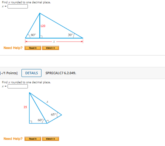 Solved 13. -/1 points SAlg Trig3 6.2.043. Find x rounded to