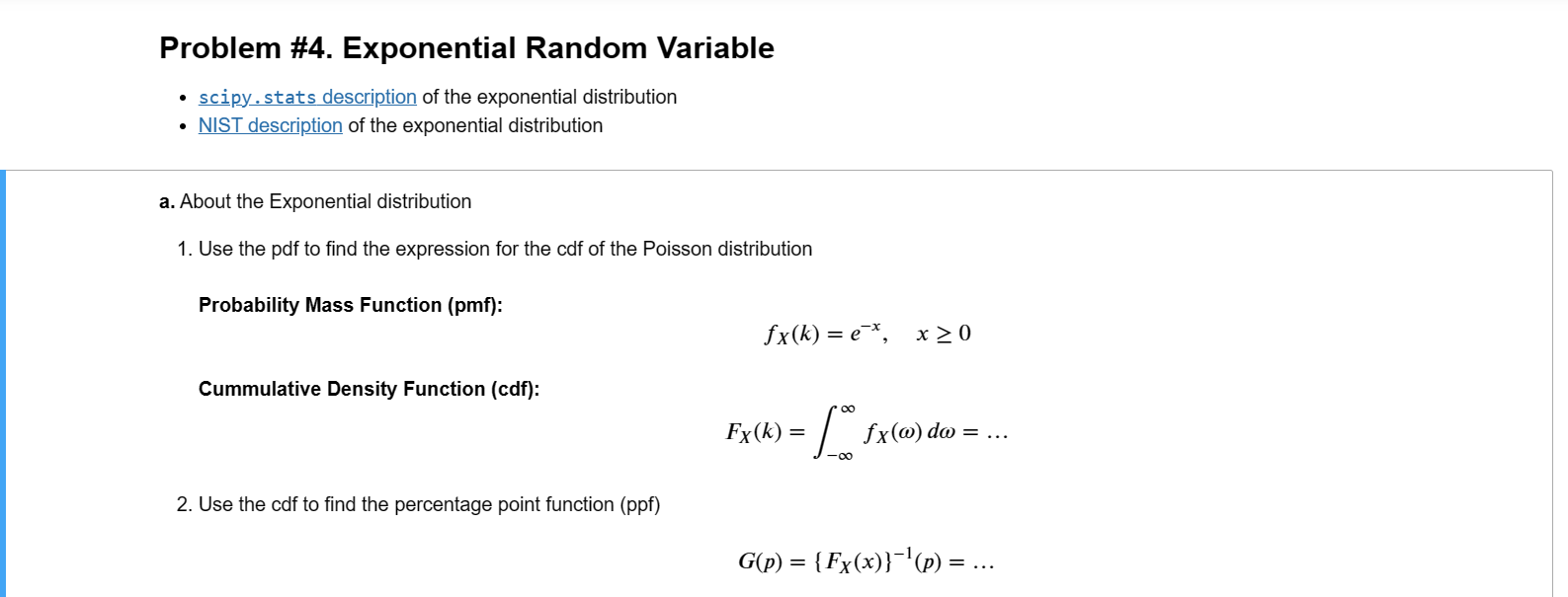 Solved Problem \#4. Exponential Random Variable - Scipy. | Chegg.com