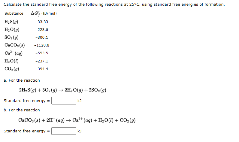 Solved Calculate The Standard Free Energy Of The Following | Chegg.com