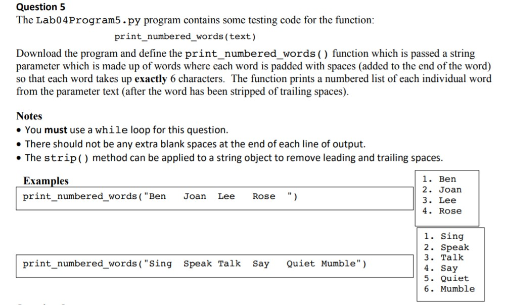 Solved Question 5 The Lab04Program5.py program contains some | Chegg.com